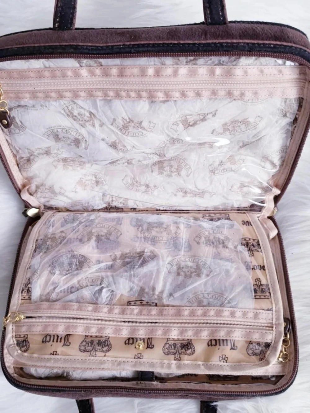 Rare vintage y2k Juicy Couture house of juicy / queen of juicy velour makeup bag